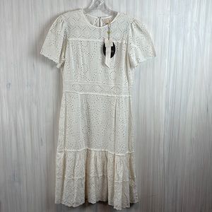 BYTIMO OFF WHITE EYELET DRESS MEDIUM